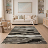 Abstract Grey Marble Wave Area Rug