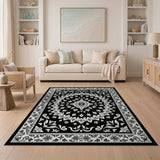 Traditional Persian Black and White Black White Persian Mandala Area Rug