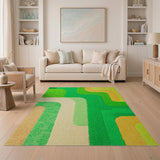 Vibrant Green Orange Wave Abstract Area Rug