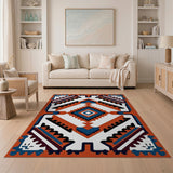 Bold Orange Blue Southwestern Geometric Rug