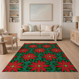 Festive Red Poinsettia Teal Area Rug