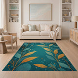 Teal Leaf Watercolor Area Rug