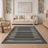 Black and White Modern Black White Geometric Striped Area Rug