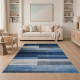 Blue and Teal Geometric Modern Modern Blue Geometric Block Area Rug