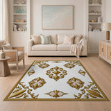Gold and Silver Golden Ornate Filigree Area Rug