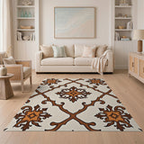 Ornate Trellis Cream Area Rug with Star Motifs