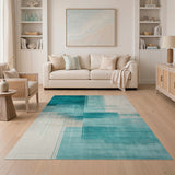 Blue and Teal Teal Blue Geometric Block Area Rug