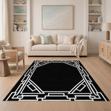 Black and White Border Black White Geometric Border Area Rug
