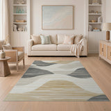 Abstract Wavy Beige Grey Area Rug