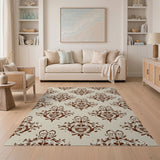 Vintage Damask Floral Area Rug in Beige Brown