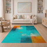 Geometric Modern Multi-color and Patterns Teal Orange Geometric Abstract Area Rug