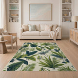 Coastal Beach Lush Green Palm Leaf Area Rug