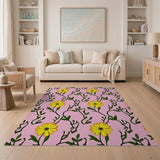 Vibrant Pink Yellow Daisy Floral Area Rug