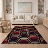 Red Gold Hexagon Geometric Area Rug