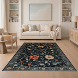 Navy Persian Poppy Vine Floral Rug