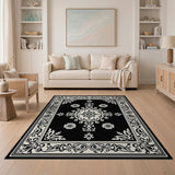 Traditional Persian Black and White Elegant Black White Persian Medallion Area Rug
