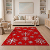 Festive Red Snowflakes Red Area Rug