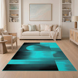Teal Black Abstract Geometric Modern Area Rug