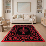 Ornate Red Border Black Persian Rug