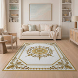 Gold and Silver Ornate Gold Floral Medallion Area Rug