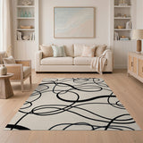 Abstract Area Black and White Wavy Black Lines Abstract Area Rug