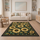 Vibrant Sunflower Garden Area Rug on Black