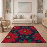 Multi-color and Patterns Red Poinsettia Floral Pattern Area Rug