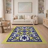 Yellow Navy Floral Medallion Area Rug