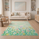 Whimsical Pastel Flowers Teal Swirls Rug