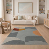 Modern Geometric Abstract Orange Grey Area Rug