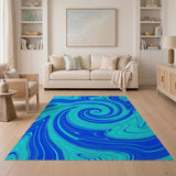 Teal Blue Swirl Abstract Area Rug