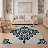Ornate Navy on Beige Persian Motif Rug