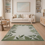 Green Green Leaf Border Area Rug