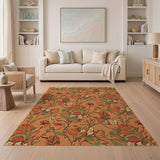 Whimsical Orange Floral Book Garden Rug