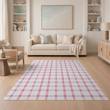Blush Pink Gingham Checkered Area Rug
