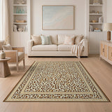 Beige and Neutral Cream Leopard Print Area Rug with Tan Border