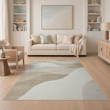 Abstract Area Wavy Beige Wavy Abstract Area Rug