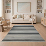 Black White Striped Geometric Woven Rug