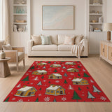 Festive Gingerbread Houses Christmas Village Rug