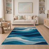 Moonlit Crashing Waves Blue Area Rug