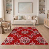 Snowflake Red Snowflake Geometric Area Rug