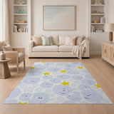 Whimsical Cartoon Elephant Faces Stars Area Rug