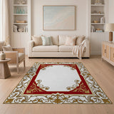 Ornate Red Gold Floral Baroque Border Rug