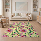 Vibrant Pink Floral Yellow Area Rug