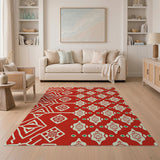 Vibrant Red Persian Geometric Area Rug