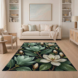 Teal Magnolia Blooms Floral Area Rug