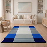 Navy Blue Grey Plaid Geometric Area Rug