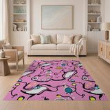 Playful Pink Kids Cartoon Creature Area Rug