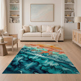 Coastal Sunset Waves Area Rug
