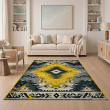 Distressed Yellow Diamond Southwestern Rug